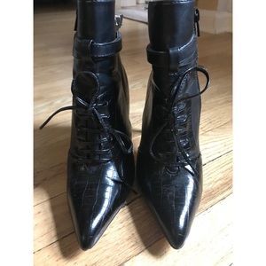 black leather altazurra bootie heels